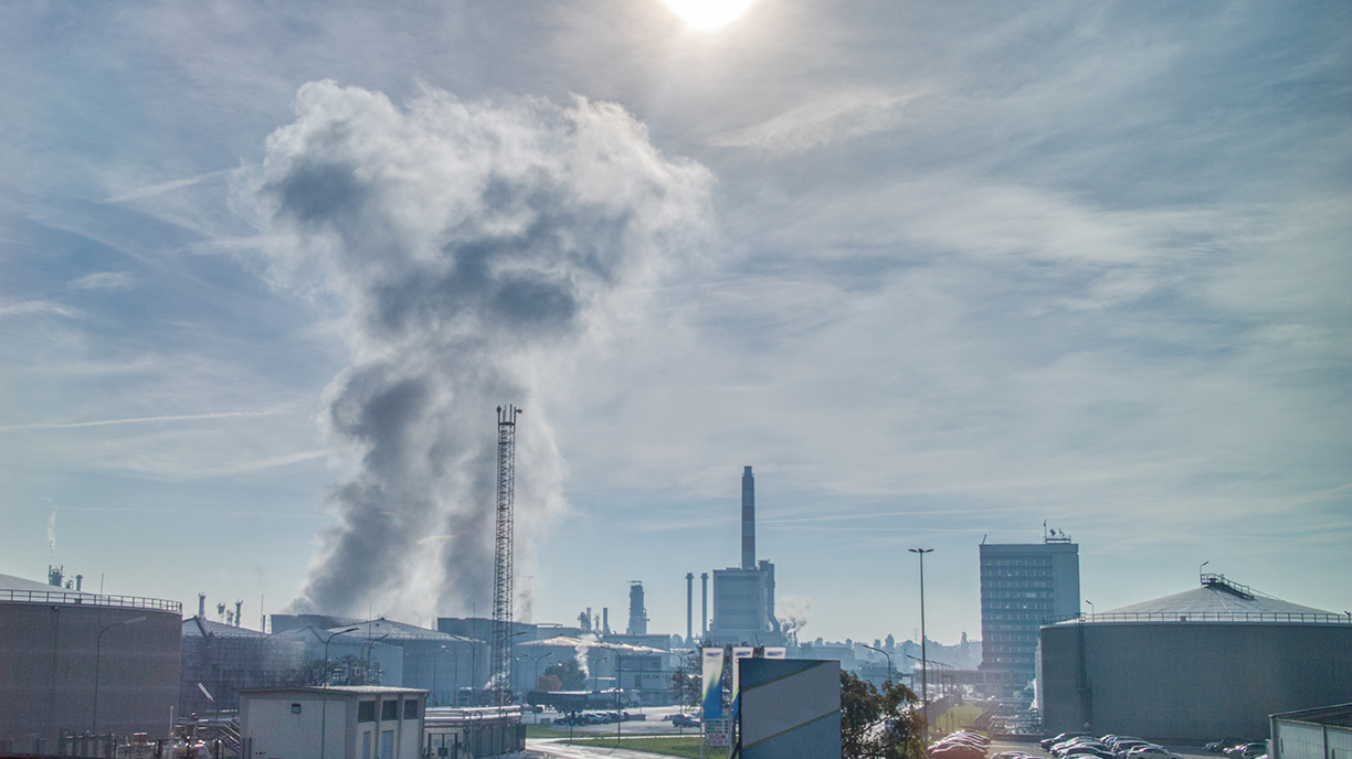 Territory of power plant with atmosphere industrial emission wastes in Budapest, Hungary.